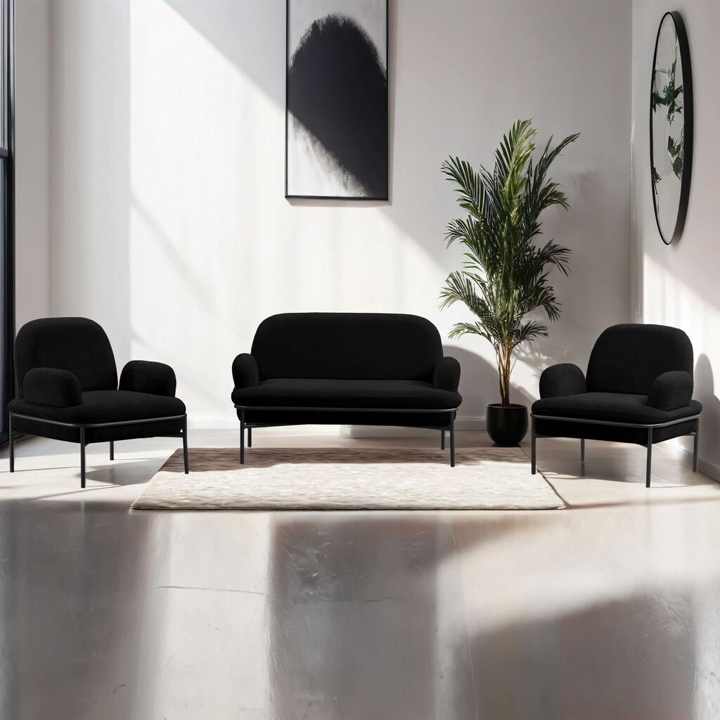 Atelier del Sofa Set namještaja za dnevni boravak, 3 dijela Aster, crna