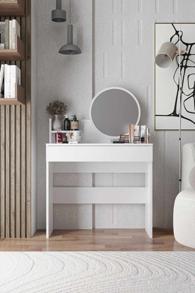 Hanah Home Stol za šminkanje Harmony Mini Okrugli, 90 x 40 x 133 cm, Bijeli