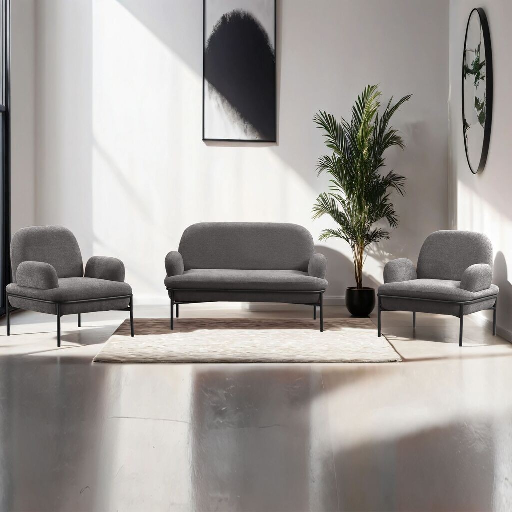 Atelier del Sofa Set namještaja za dnevni boravak, 3 dijela Aster, siva