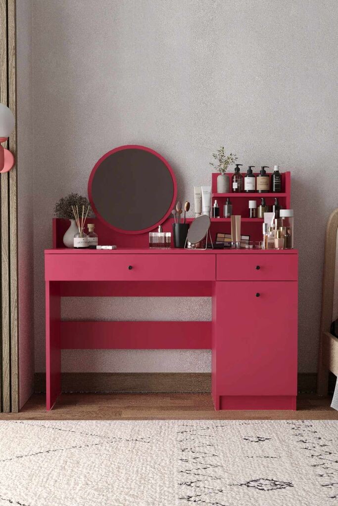 Hanah Home Stol za šminkanje Harmony 2 Okrugli, 124 x 135 x 40 cm, Roze boje