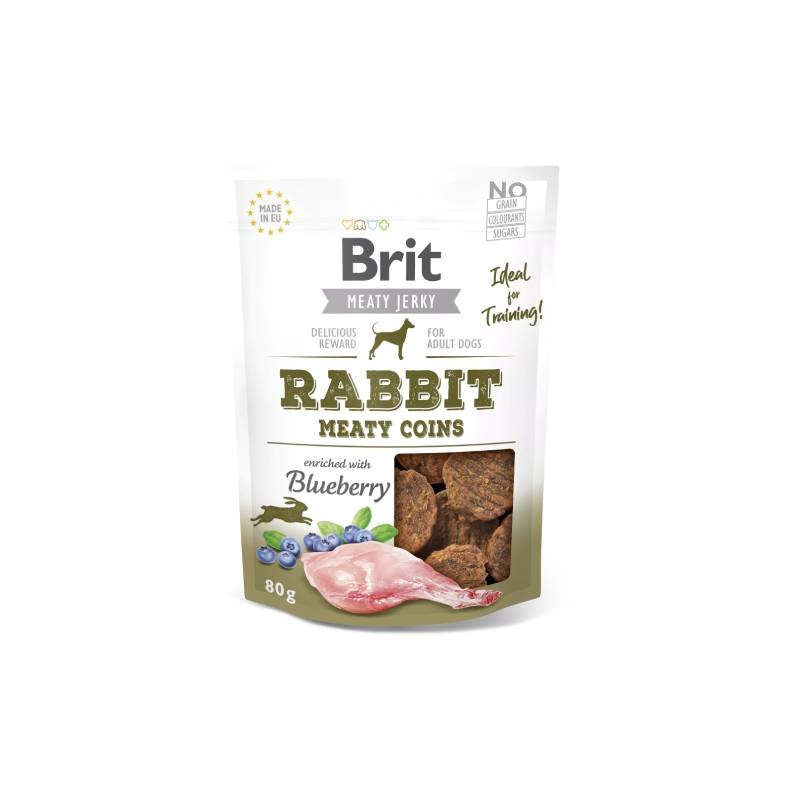 BRIT Poslastica za pse Meaty Jerky, Zečetina i piletina obogaćeno borovnicama, 80g