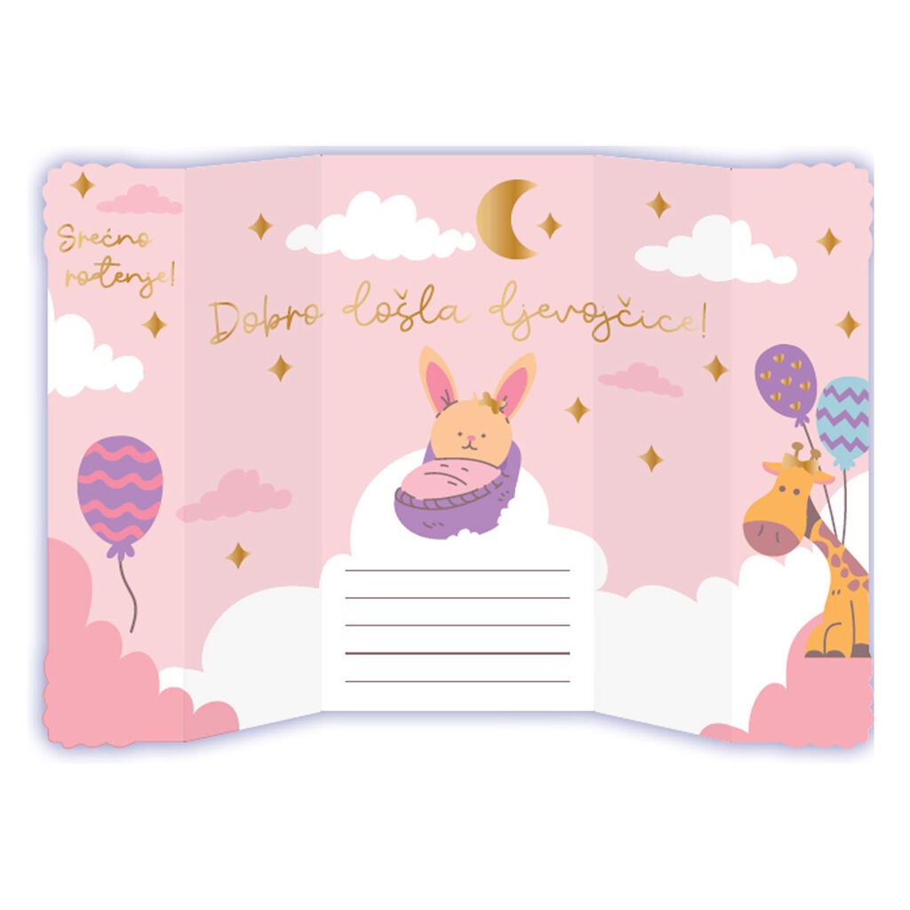 Vrabac Čestitka Dobro došla djevojčice Aloha, Roze