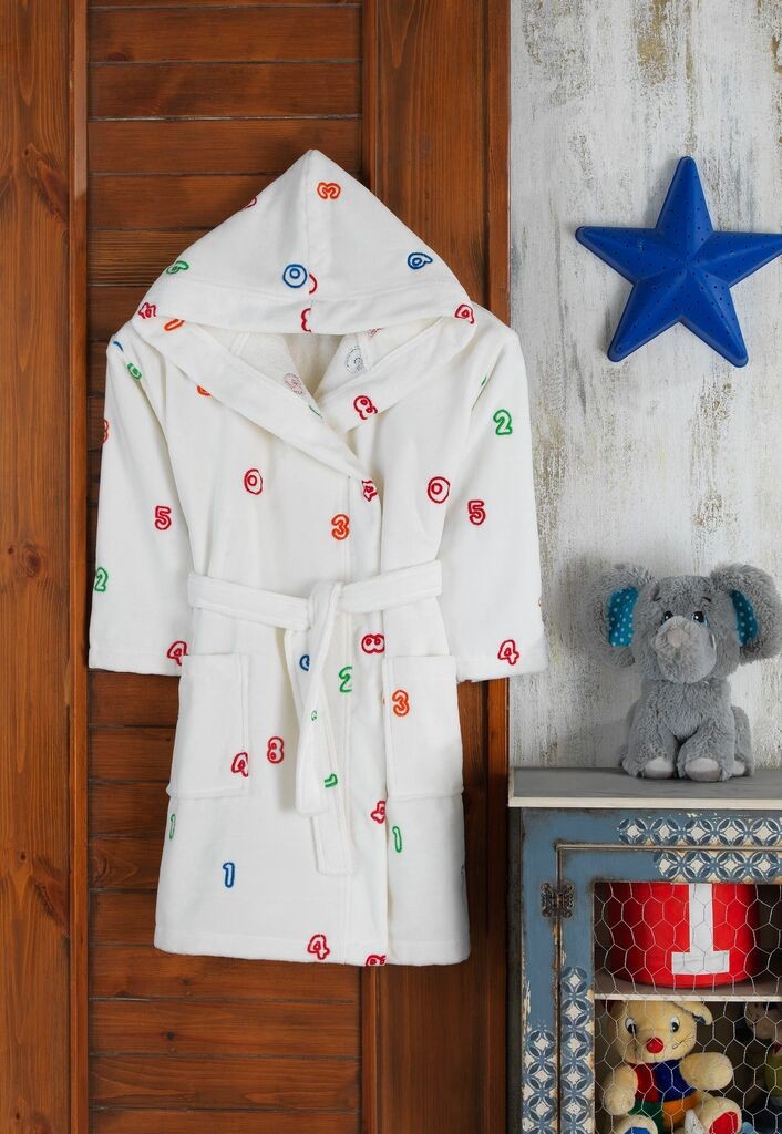 L'essentiel Maison Dječji bade mantil Numbers, bijeli