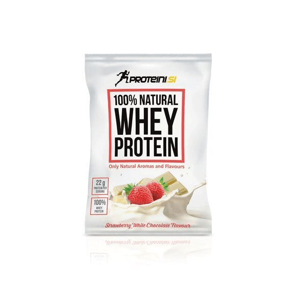 Proteini.Si Protein 100% Natural Whey, 30g, Bela čokolada-jagoda