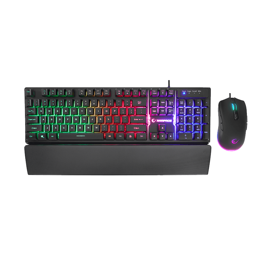 Rampage Gaming set Tastatura + Miš KM-RX7 Fortuna Rainbow, Pozadinsko osvetljenje, US, 6400 dpi, Crni