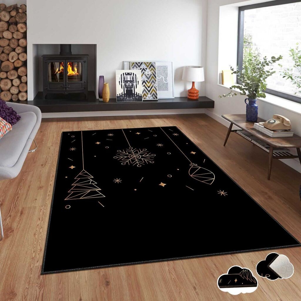 Conceptum Hypnose Tepih sa novogodišnjim motivima Asr-Crpt-20, Pravougaoni, 100 x 140 cm, Crni