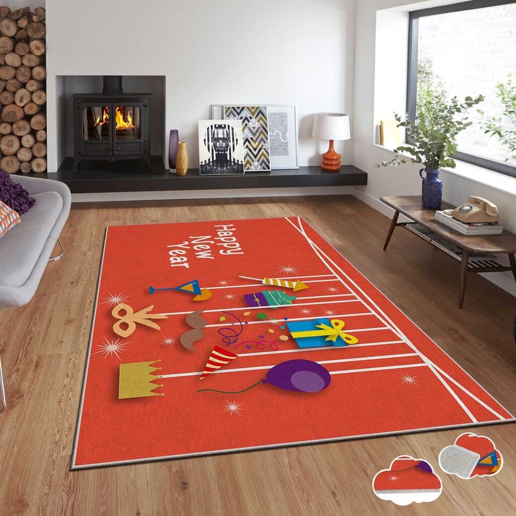 Conceptum Hypnose tepih s novogodišnjim motivima Asr-Crpt-8, pravokutni, 100 x 180 cm, crveni