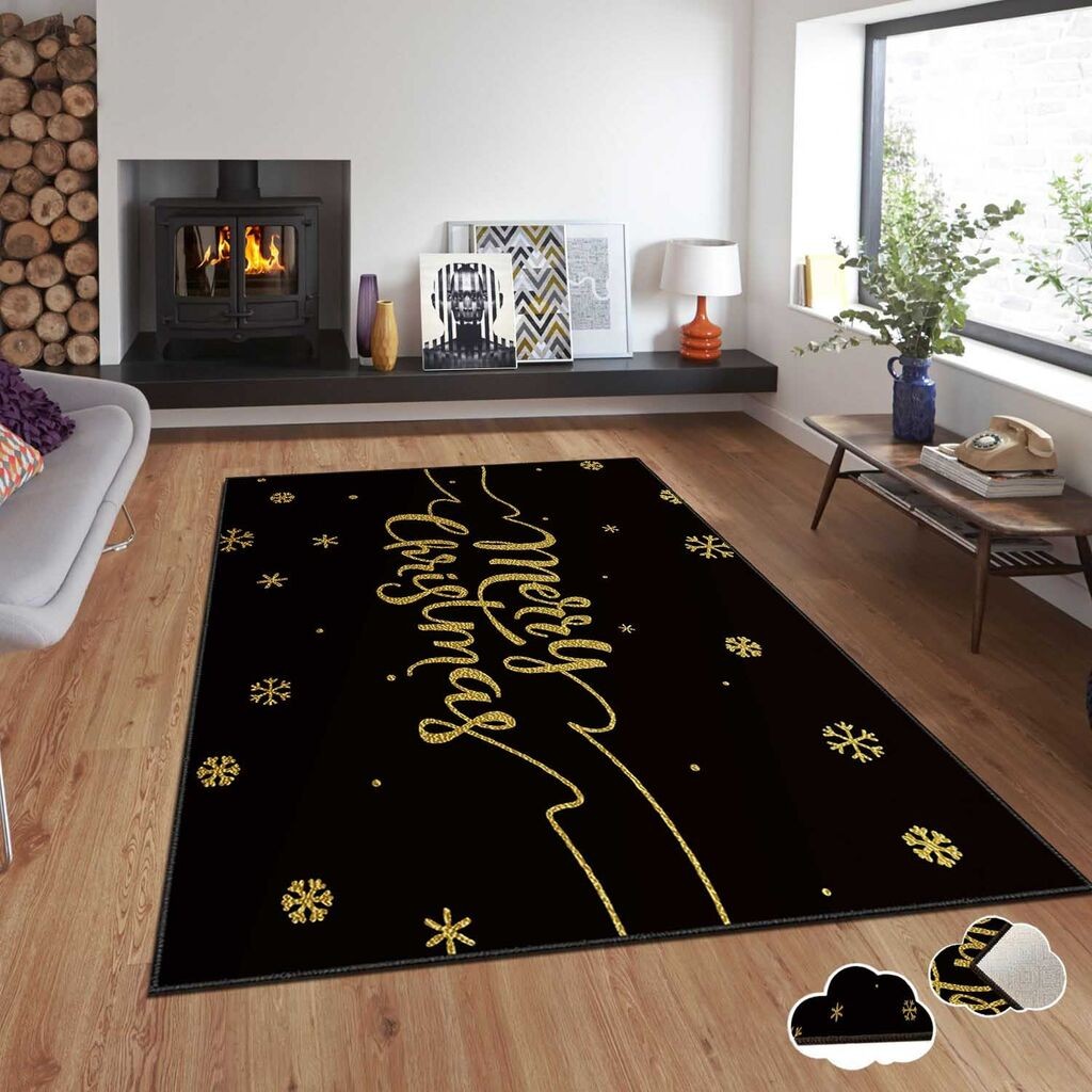 Conceptum Hypnose Tepih sa novogodišnjim motivima Asr-Crpt-25, Pravougaoni, 140 x 220 cm, Crni