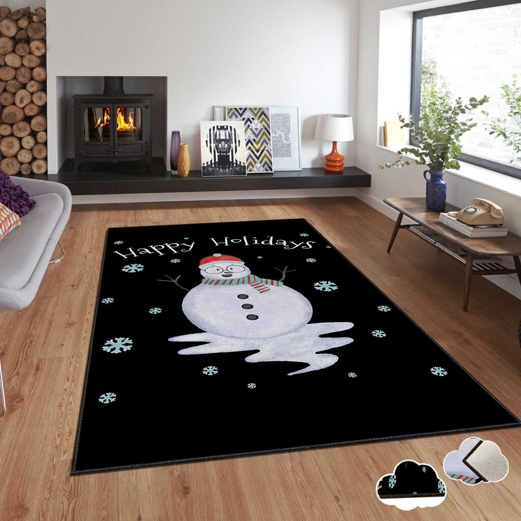 Conceptum Hypnose tepih s novogodišnjim motivima Asr-Crpt-44, Pravougaoni, 80 x 140 cm, Crno-bijeli