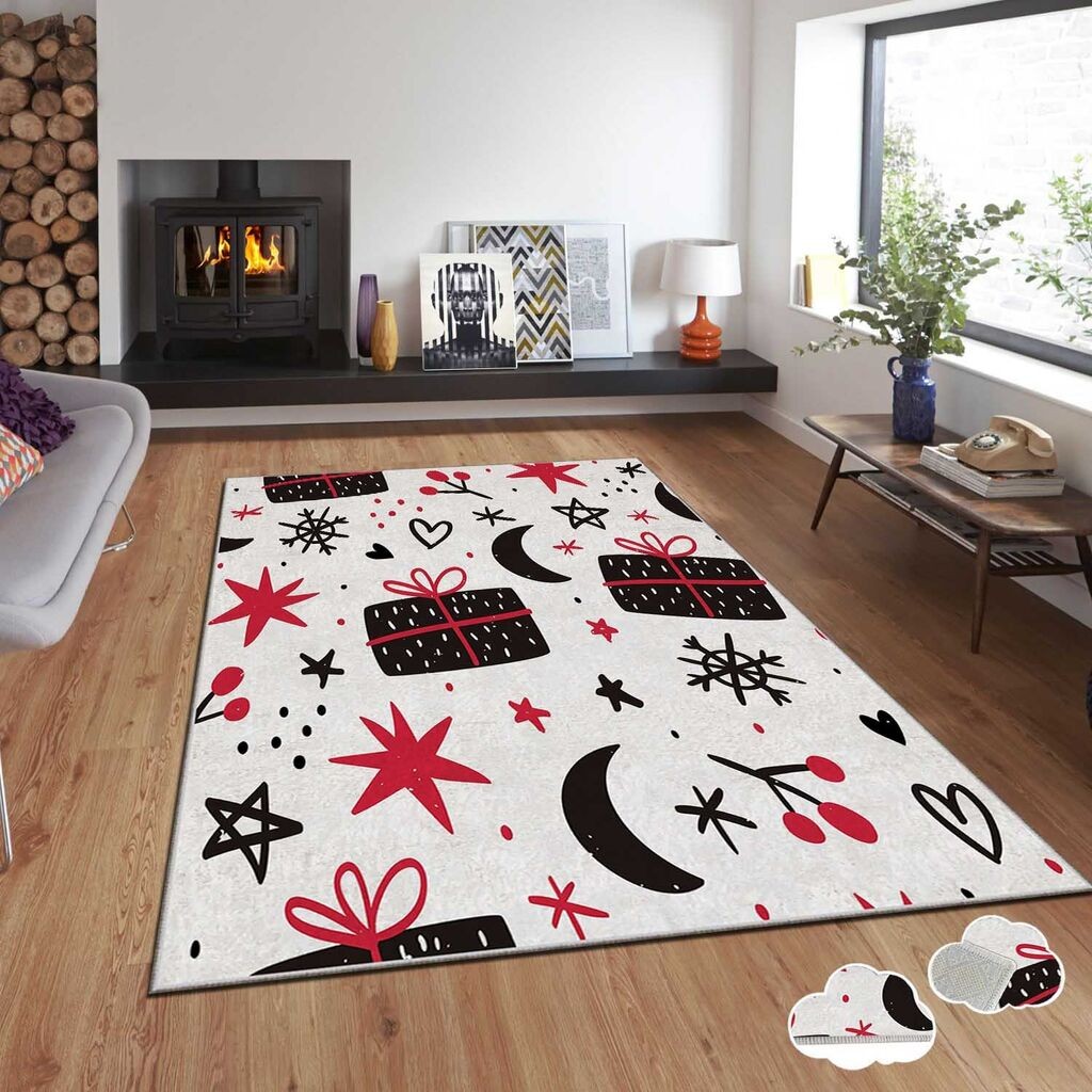 Conceptum Hypnose Tepih sa novogodišnjim motivima Asr-Crpt-43, Pravougaoni, 140 x 220 cm, Crno-Bijeli