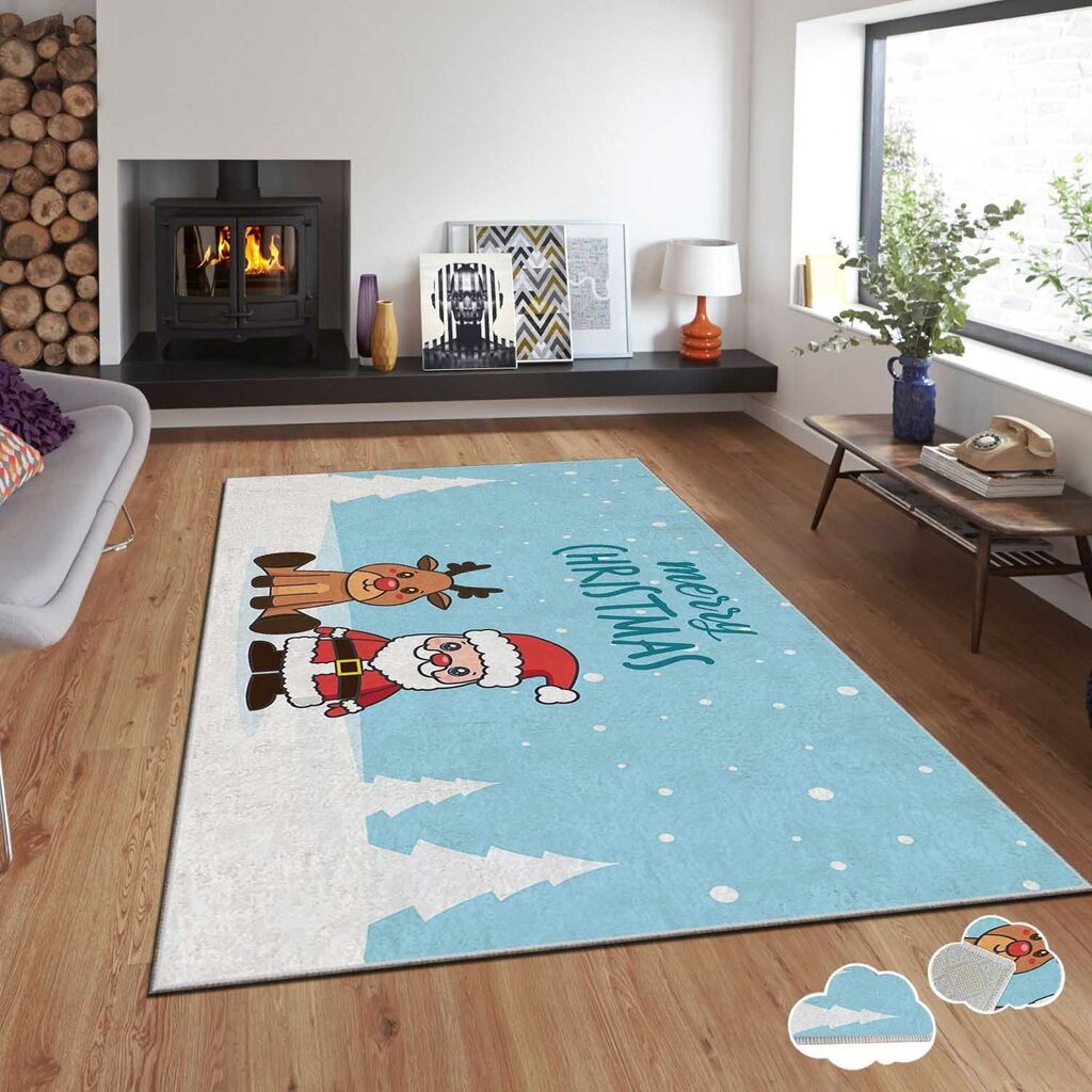 Conceptum Hypnose tepih s novogodišnjim motivima Asr-Crpt-34, pravokutni, 100 x 140 cm, plavi