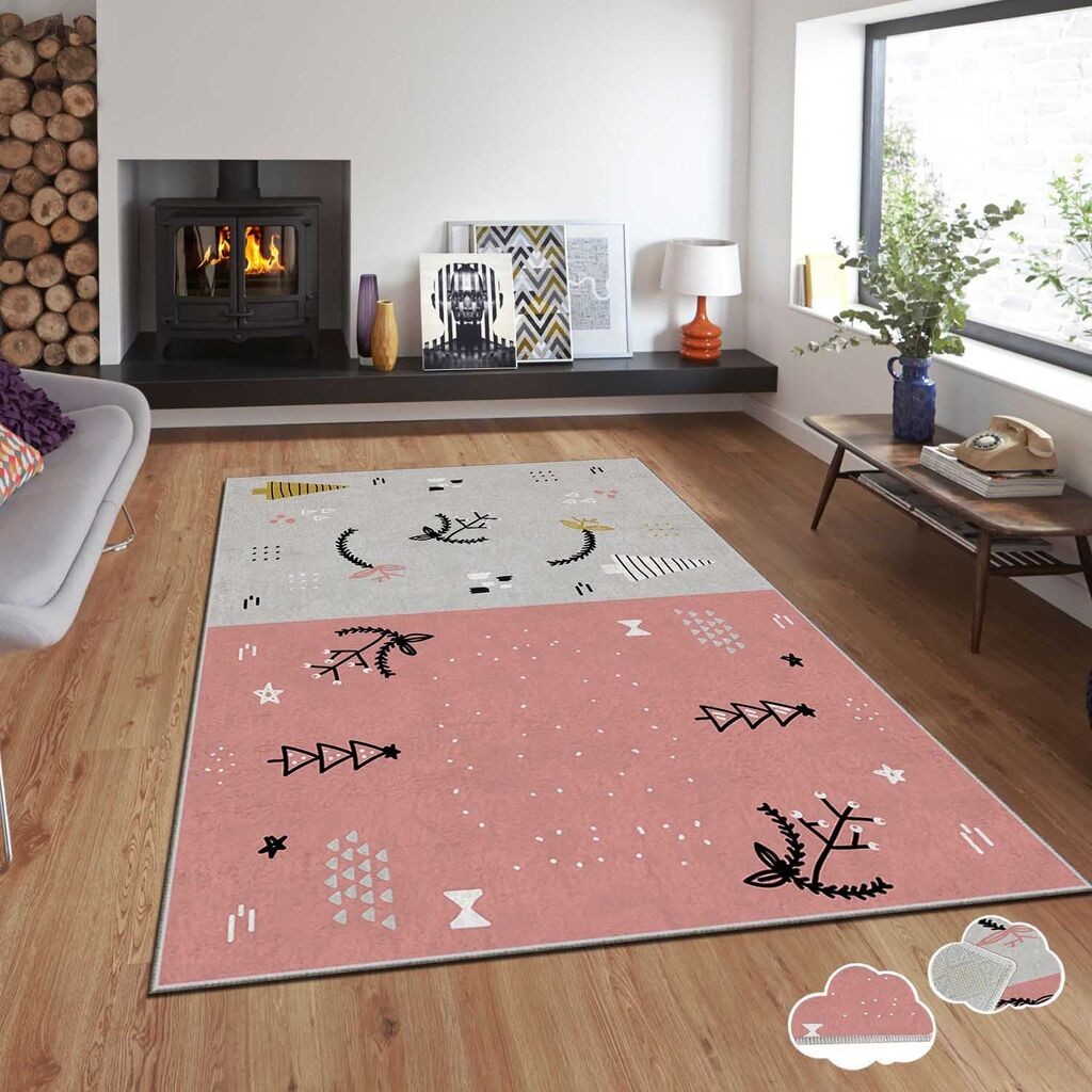 Conceptum Hypnose tepih s novogodišnjim motivima Asr-Crpt-62, Pravougaoni, 140 x 220 cm, Sivo-roza