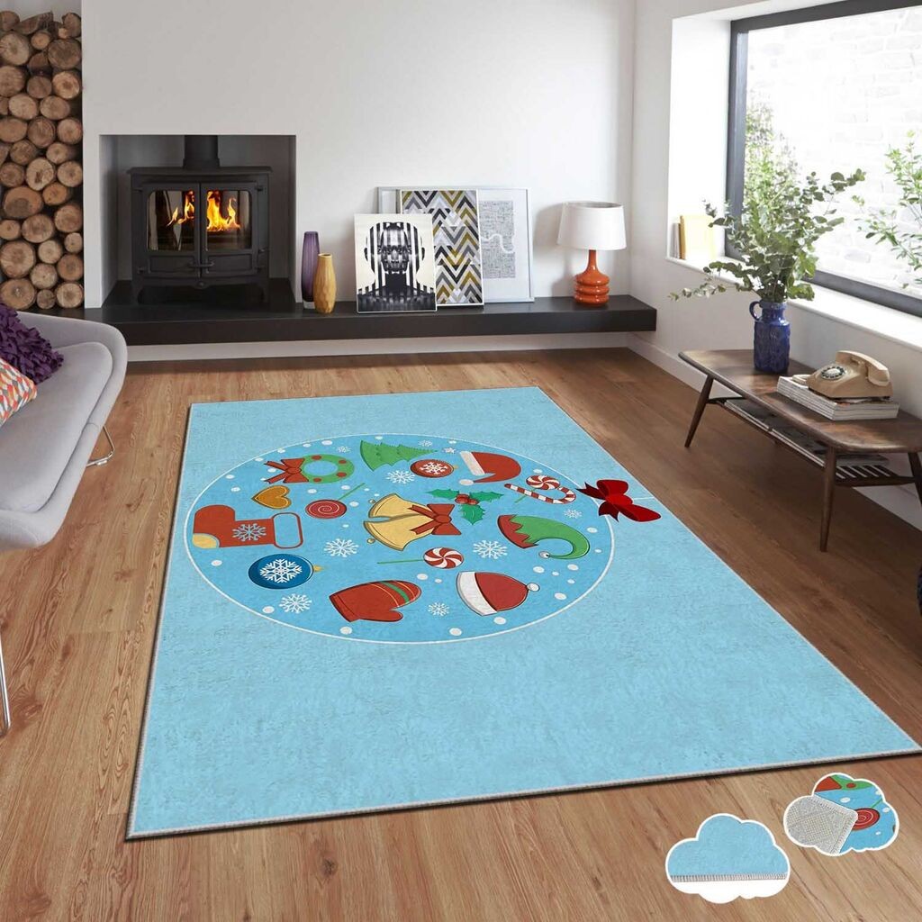 Conceptum Hypnose Tepih sa novogodišnjim motivima Asr-Crpt-7, Pravougaoni, 100 x 140 cm, Plavi