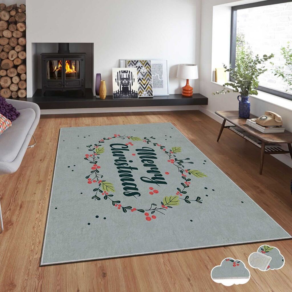 Conceptum Hypnose Tepih sa novogodišnjim motivima Asr-Crpt-63, Pravougaoni, 100 x 140 cm, Sivi