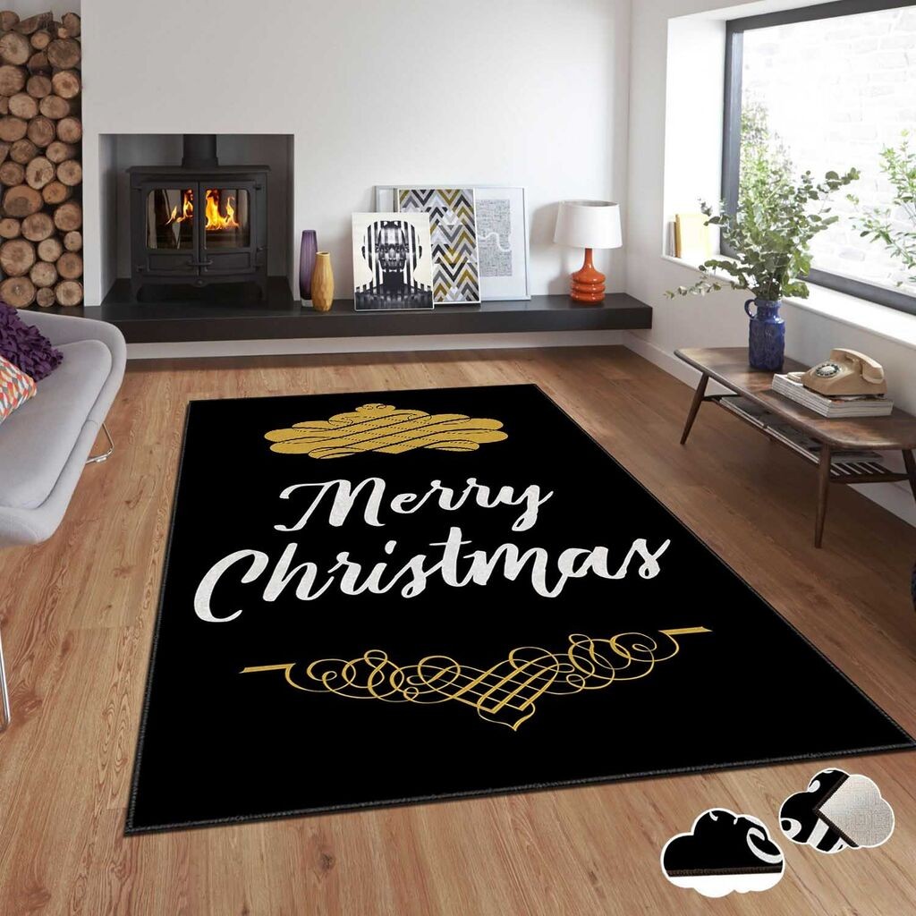 Conceptum Hypnose tepih s novogodišnjim motivima Asr-Crpt-59, pravokutni, 100 x 140 cm, crne i zlatne boje