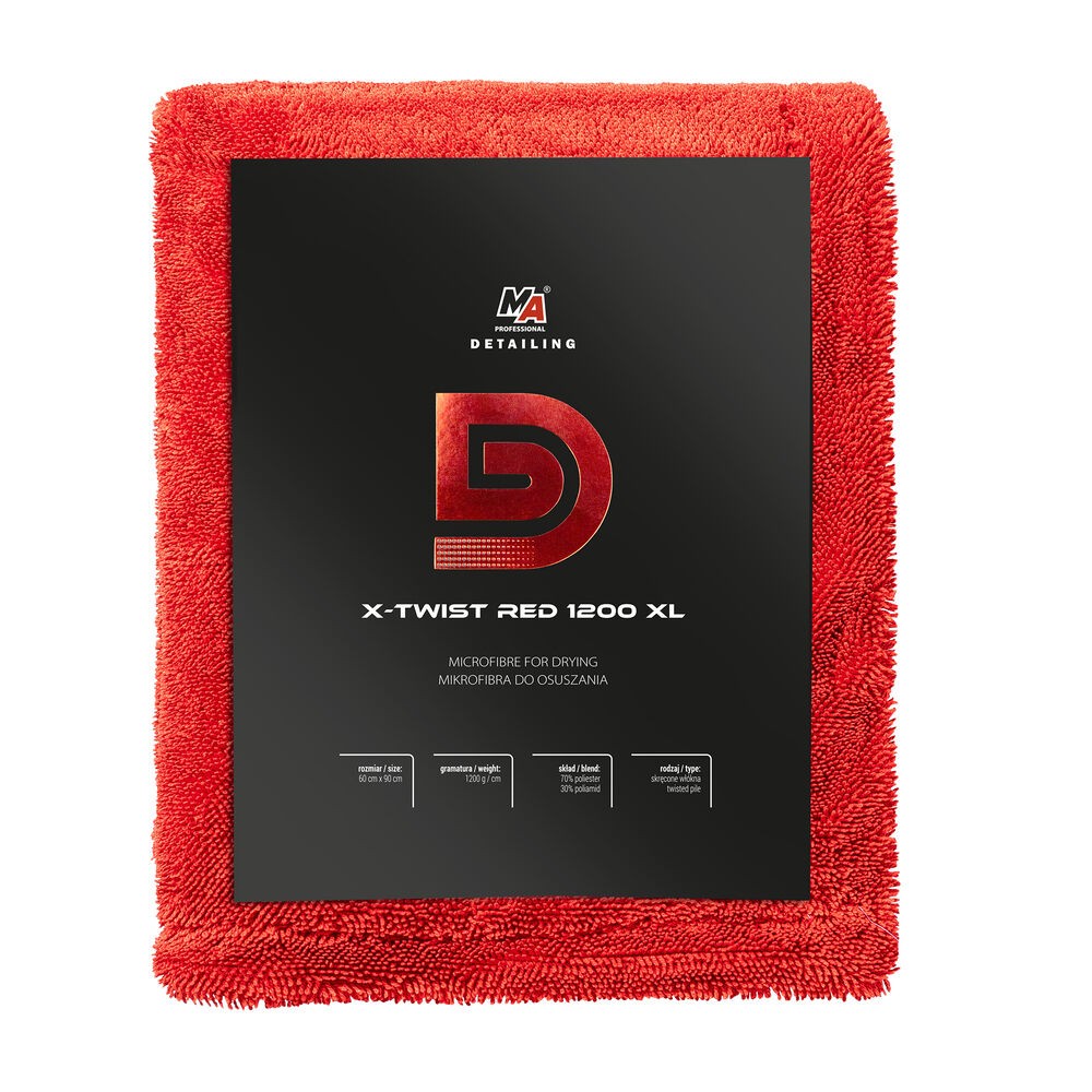 Detailing Krpa mikrofiber X-Twist 20-D35, 1200 g/m², 60x90cm, Za posušivanje, Crvena