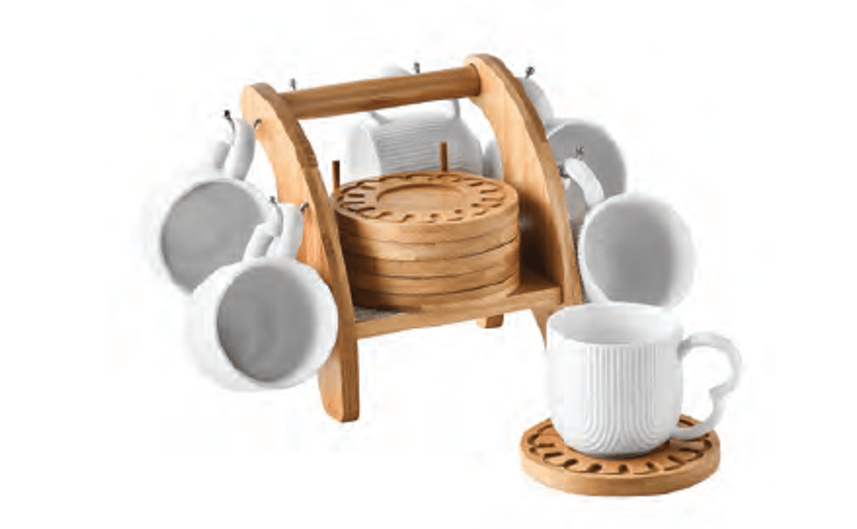 FG HAUS Set šoljica Keramika i bambus BR-2410, 6 komada, Bijeli