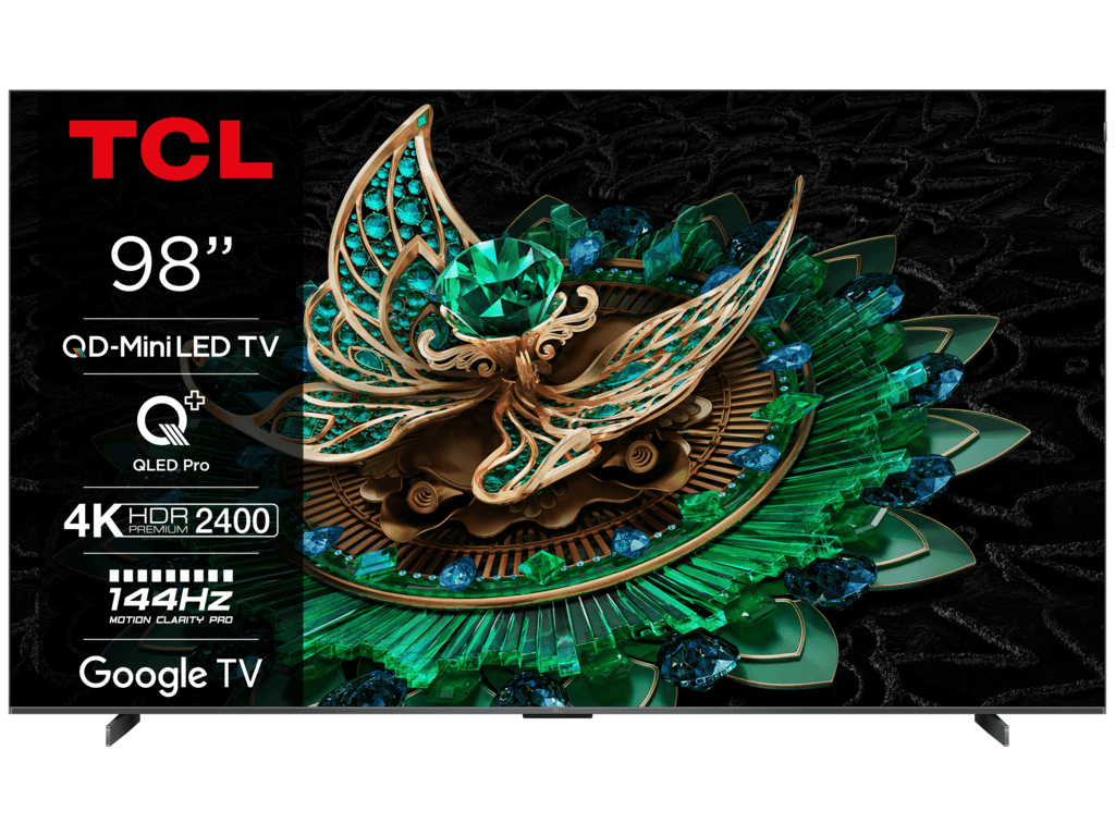 TCL Pametni televizor C765, 98", 4K, 2400 nita, QLED Pro, Onkyo 2.1ch, 144Hz VRR, Google TV, Crni