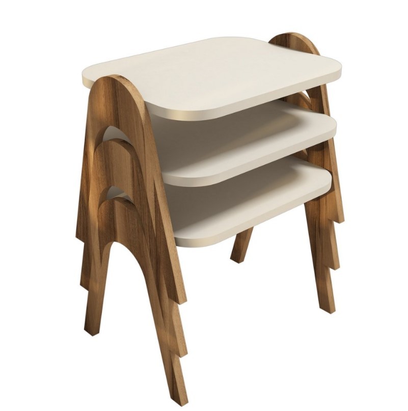 Hanah Home Pomoćni stolčić Paris, 3 komada, Bijelo-Smeđi