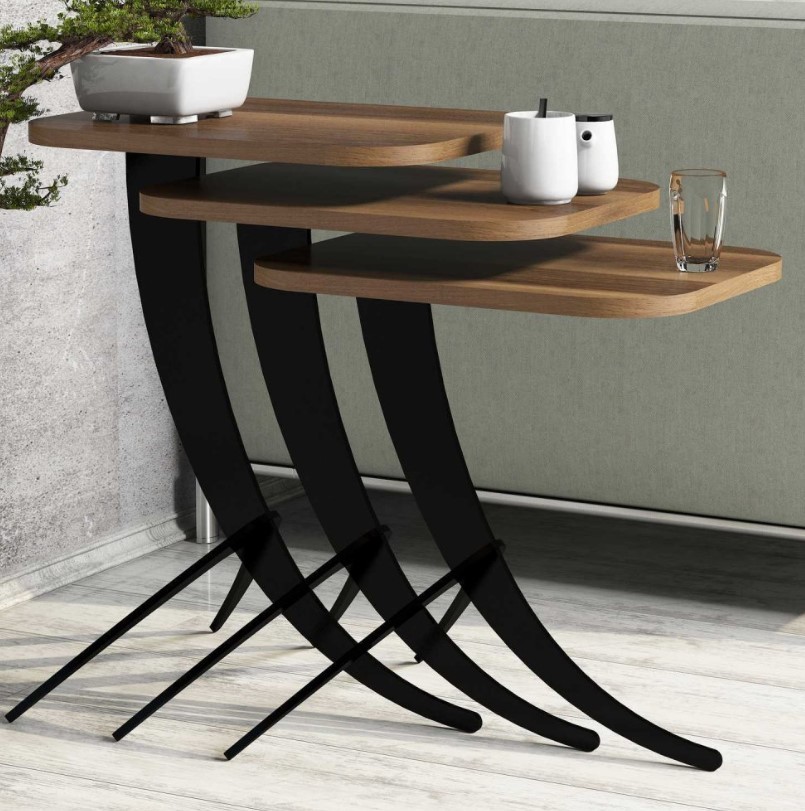 Hanah Home Pomoćni stolić Pion, 3 dijela, Smeđe-crni