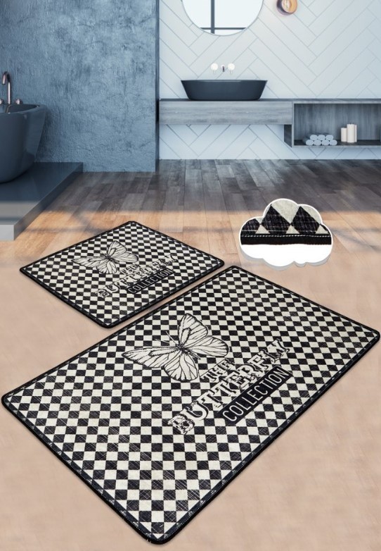 L'essentiel Maison Kareli Kelebek prostirka za kupatilo, 2 komada, crno-bijela