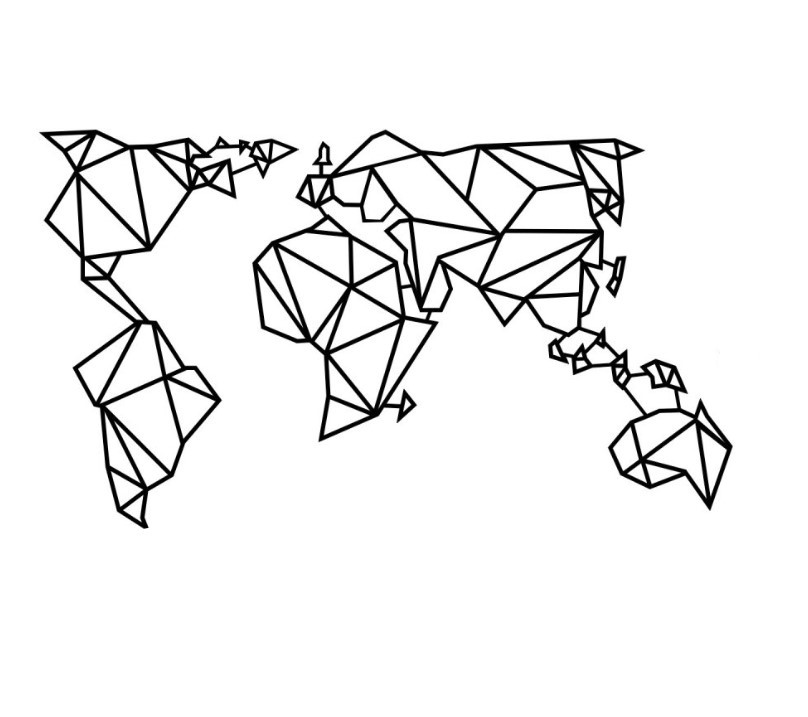 Wallity Zidna dekoracija Mapa svijeta 4, 140x80cm, Crna