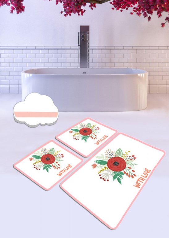 L'essentiel Maison prostirka za kupatilo s ljubavlju, 3 dijela, bijela