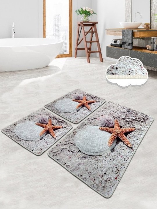 L'essentiel Maison Starfish prostirka za kupatilo, 3 komada, siva