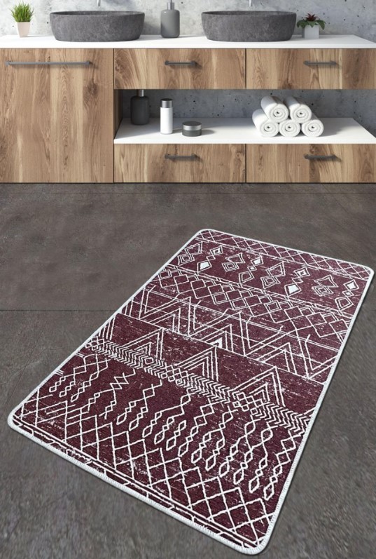 L'essentiel Maison Extraordinario tepih za kupatilo, 70x120cm, Bordo-bijeli