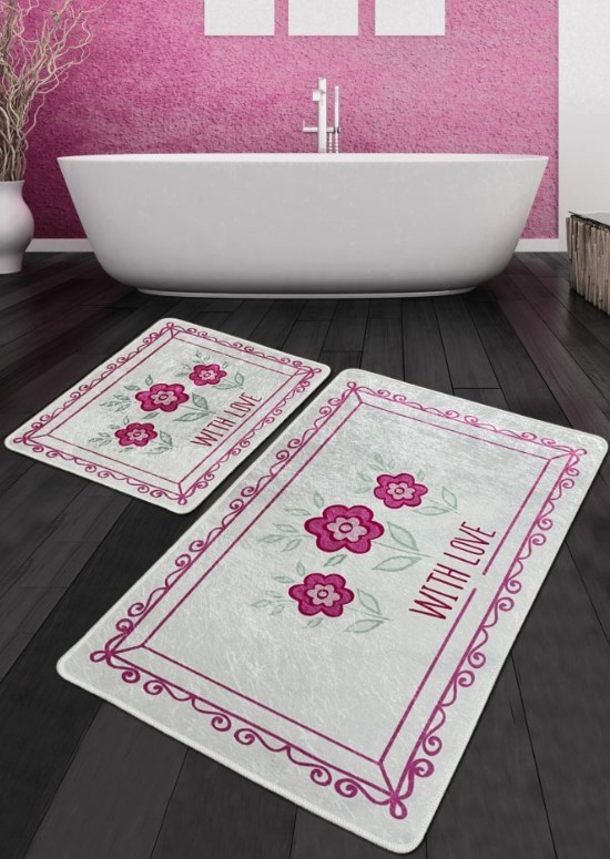 L'essentiel Maison Kupaonska prostirka s cvijećem, 2 komada, Sivo-roza