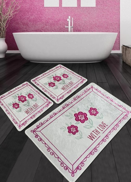 L'essentiel Maison Kupaonska prostirka s cvijećem, 3 komada, Sivo-roza