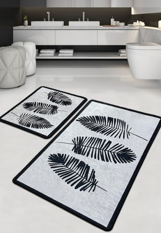 L'essentiel Maison Hoja prostirka za kupatilo, 2 komada, sivo-crna