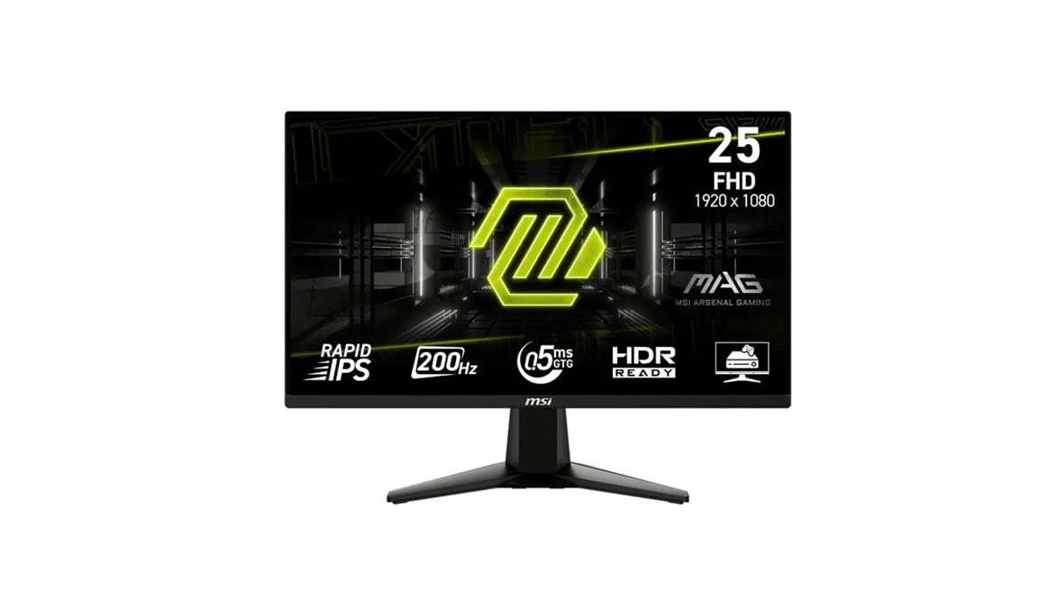MSI Monitor, MAG 255F E20, 25 " FHD, Rapid IPS, 1920 x 1080, 200 Hz, 0.5 ms, 2 x HDMI, DP, 1 x 3.5 mm, Tilt, Crni