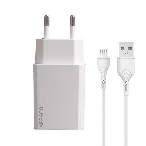 Appacs Punjač A7, 2.1A, Bijeli + microUSB kabl, Bijeli
