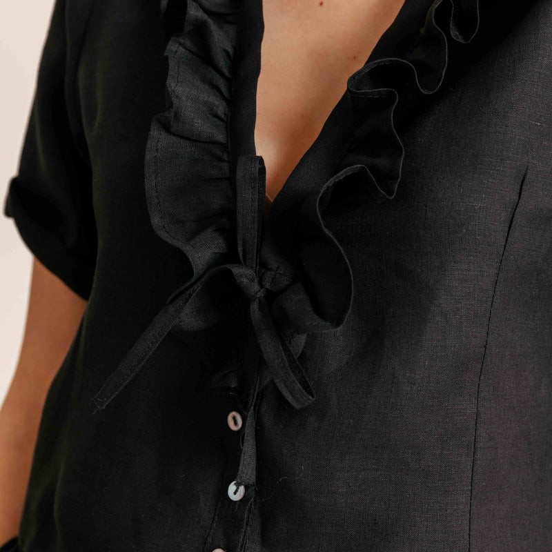 Intuitiva Ženska majica Nadalina, Lan, Crna