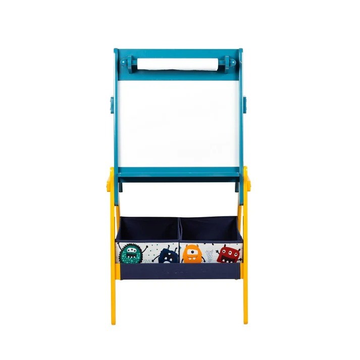 KINDER HOME Dječija drvena tabla sa magnetima na postolju, za učenje, crtanje i odlaganje plavo-žuta