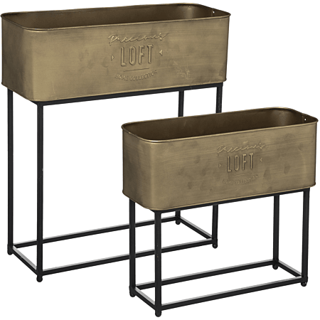 Atmosphera Set od 2 žardinjere na brušenom metalu zlatne boje i crnim nogama