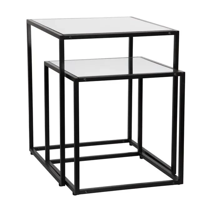 Milleryt Set od 2 stola staklena za kavu, četvrtasti, crne boje