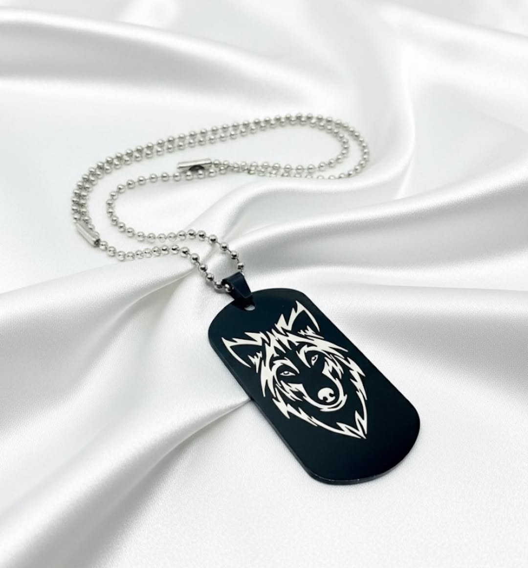 Poludrago kamenje & nakit Unikatna Ogrlica Military pločica, Crna