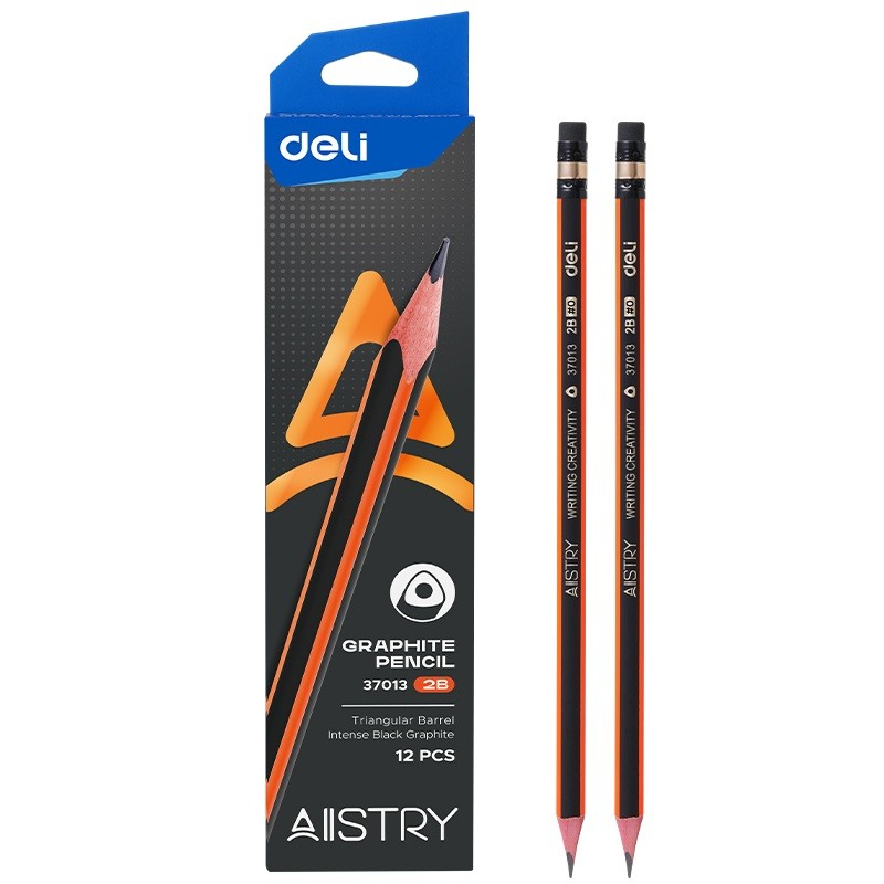 DELI Grafitne olovke s gumicom Fluo E37013, 2B, 12 komada