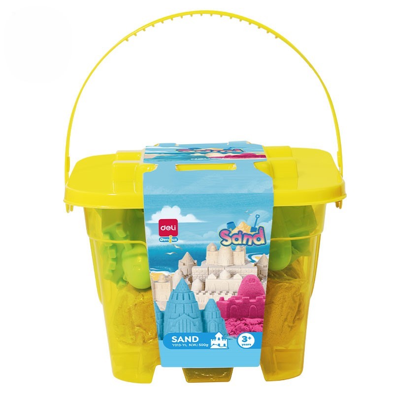 DELI Kinetički pijesak u kanti sa 6 modela EY013-YL, 500g, žuti