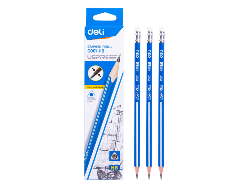 DELI Grafitne olovke s gumicom Uspire EC001-HB, HB, 12 komada