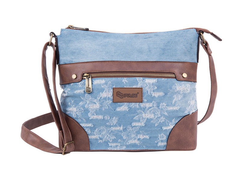 PULSE torba preko ramena, farmerke, iznošene, plavo-smeđe
