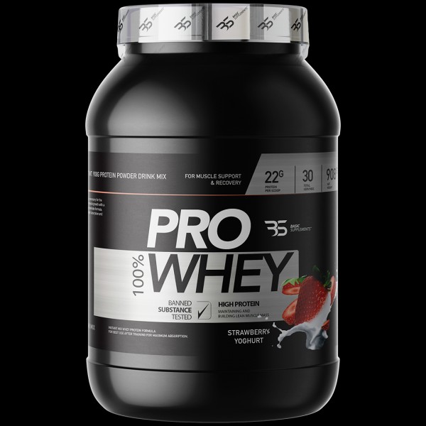 Basic Supplements, PRO Whey, 908 g, Jagoda-jogurt
