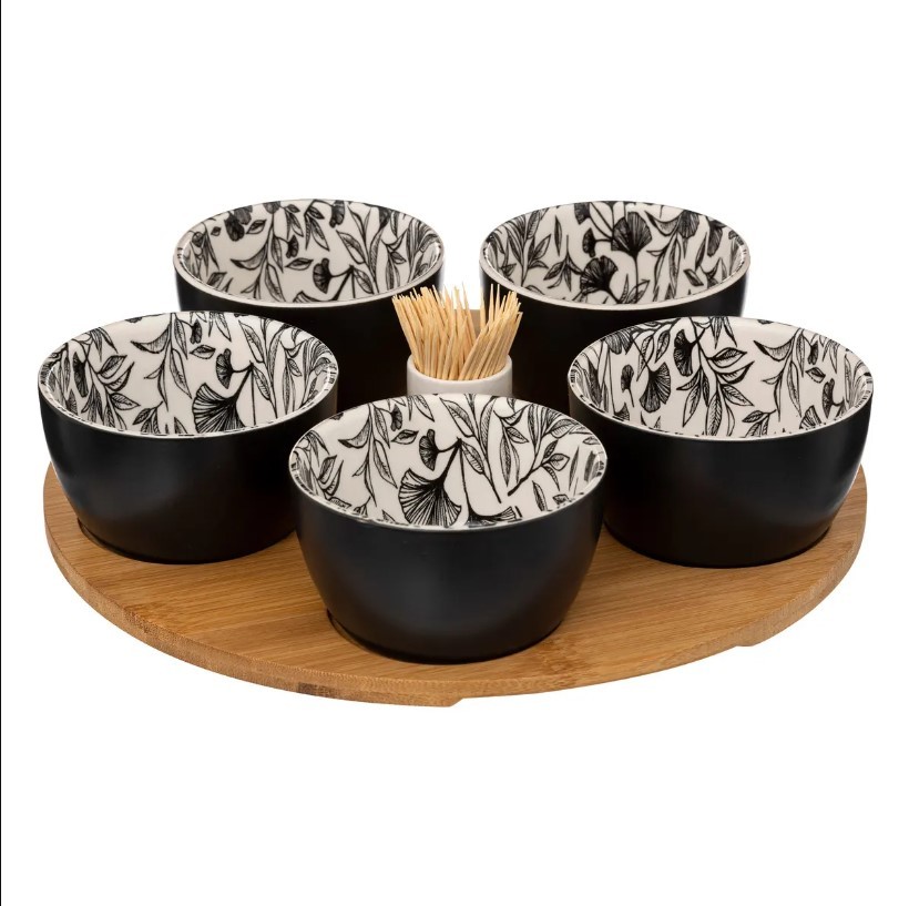 SECRET DE GOURMET Set za predjelo, Keramika-bambus, Crno-bijela