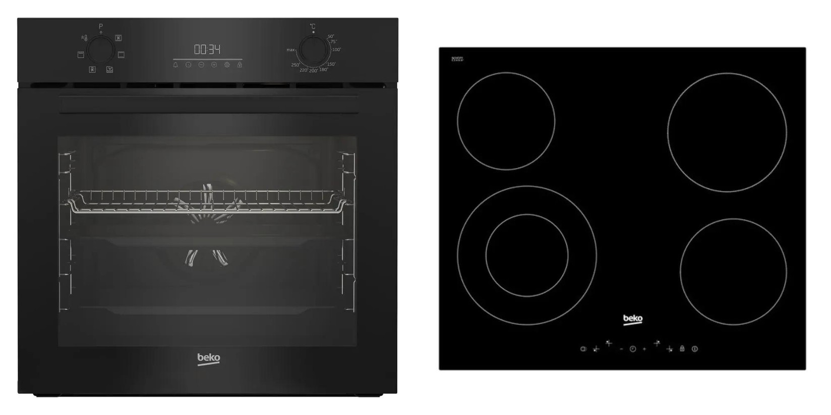 Beko BBSE 17321 B Ugradbeni set Pećnica i ploča za kuhanje, 72l, 4 električne zone, 6 funkcija, 2400W, Crna