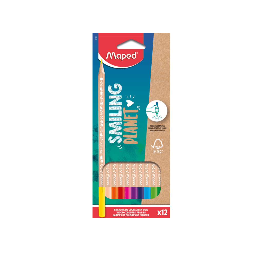 MAPED Bojice drvene 12/1 SMILING PLANET FC