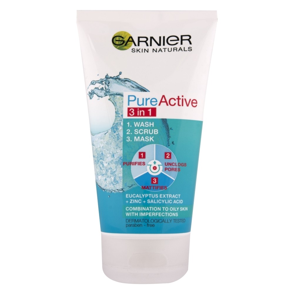 Garnier gel za čišćenje lica + piling + maska ​​Skin Naturals Pure Active 3u1 150 ml