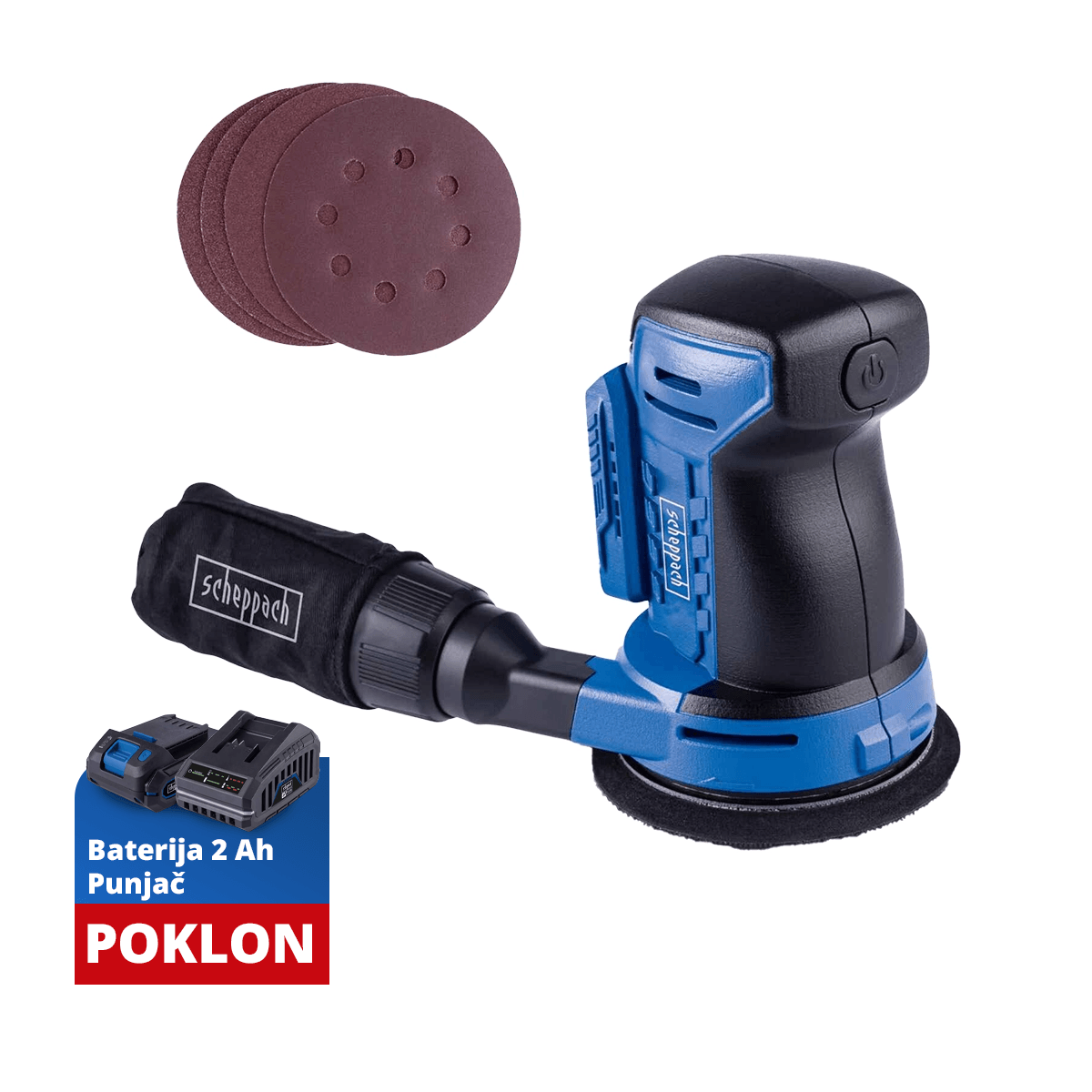 Scheppach Aku rotaciona ekscentrična brusilica IXES C‑OBS125‑X Solo, Plava