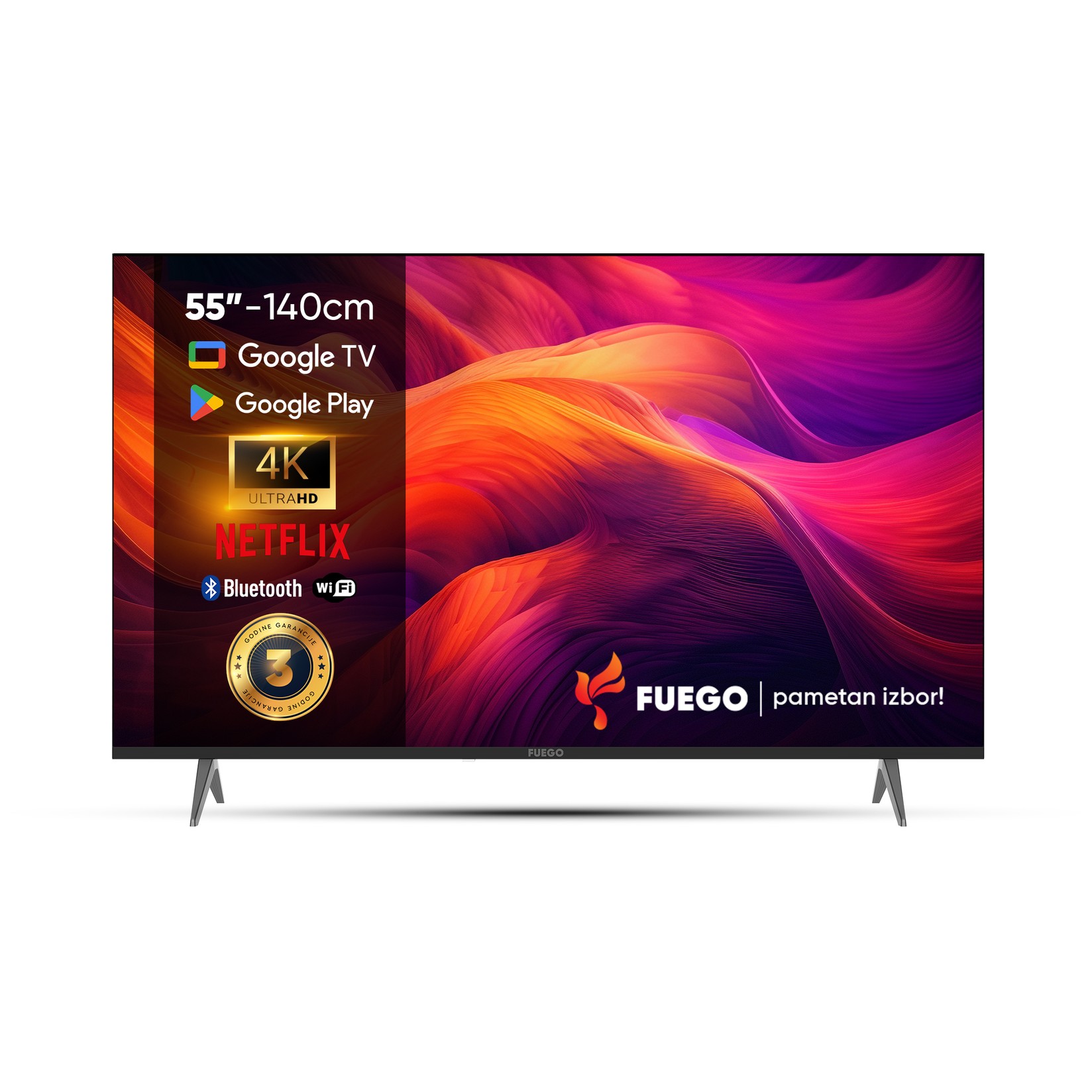 FUEGO Smart televizor 55ELU720GTV, 55", 4K Ultra HD, DLED, Crni